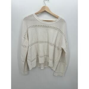 Lucky Brand Womens Chunky Knit Sweater Size L Boxy Pullover Boho Coastal White